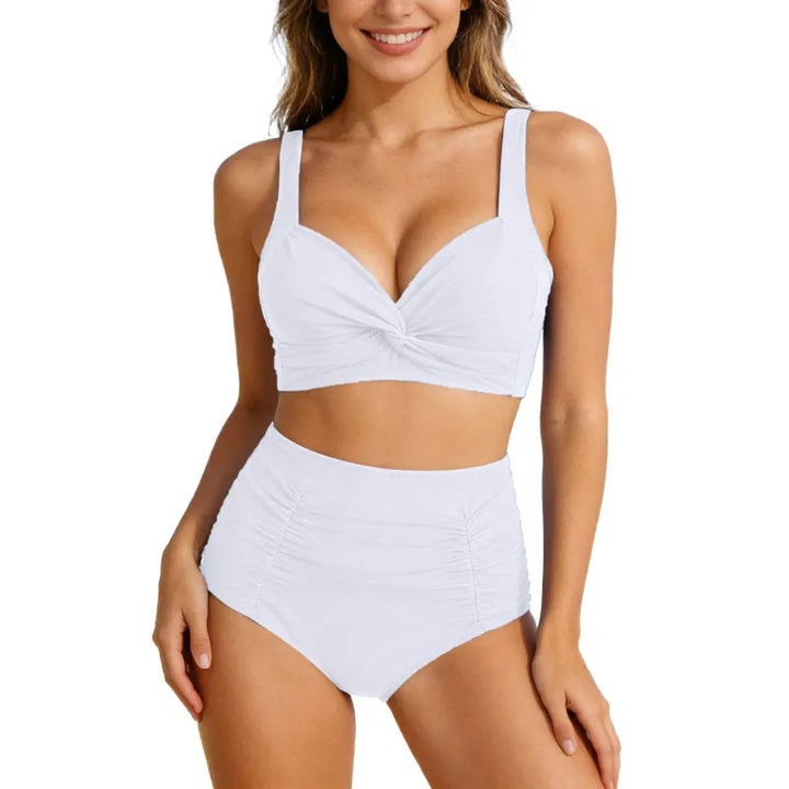 High-Waist Ruched Bikini Set – Twist-Front Top