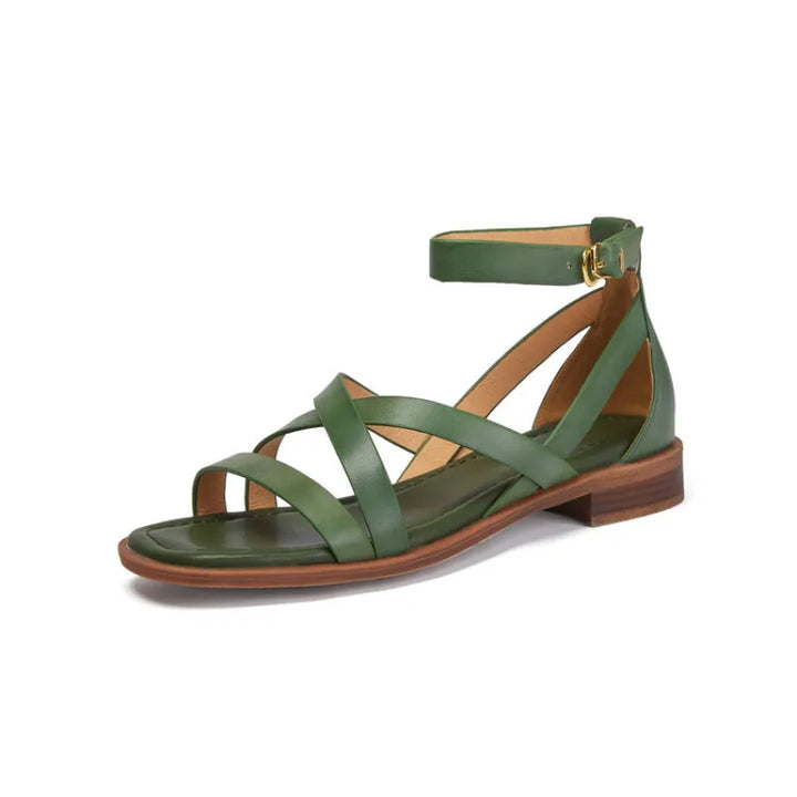 Women's Flat Sandals – Cross-Strap Ankle Buckle Design