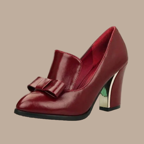 Block Heel Loafer Pumps – Bow Detail Pointed Toe Women's