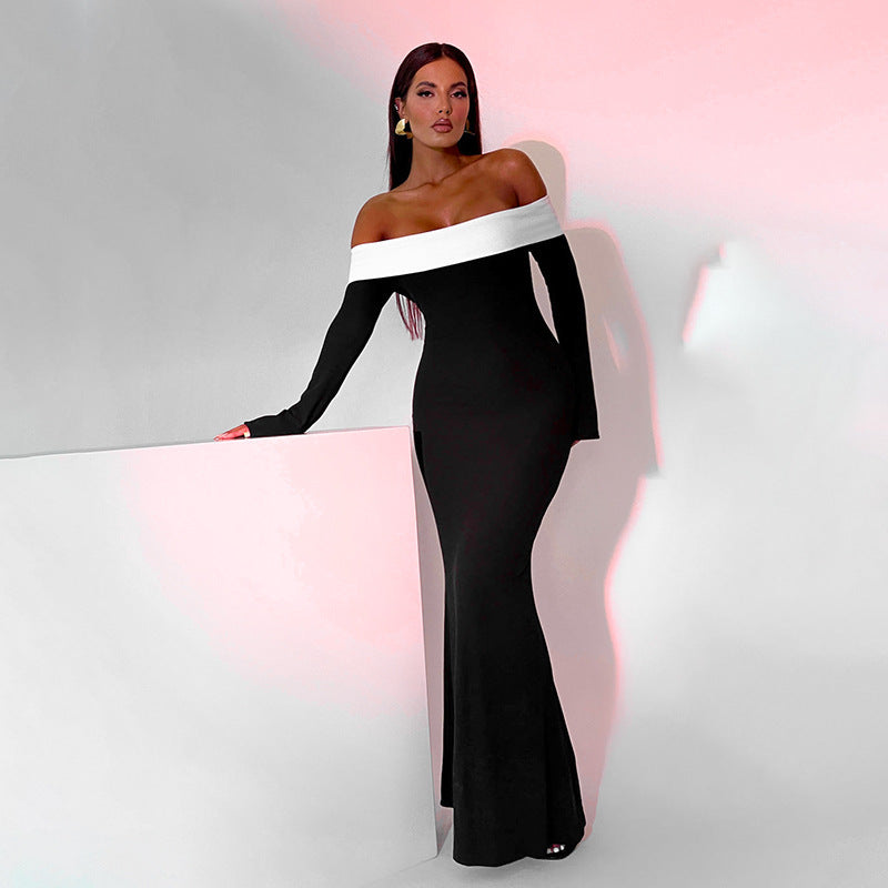 Off Shoulder Maxi Dress – Long Sleeve Fitted Silhouette