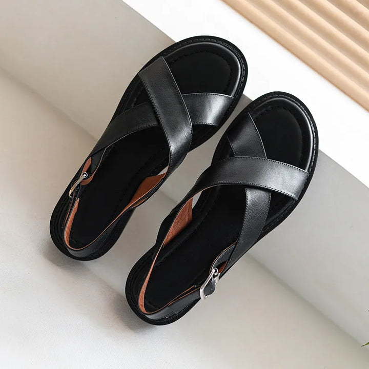 Women's Flat Slingback Sandals – Crossover Buckle Strap