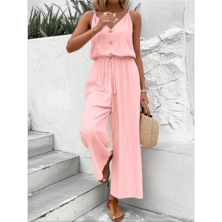 Wide-Leg Jumpsuit for Women – Sleeveless V-Neck Relaxed Fit