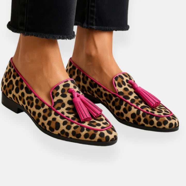 Leopard Print Loafers – Slip-On Tassel Fringe Flat Shoes
