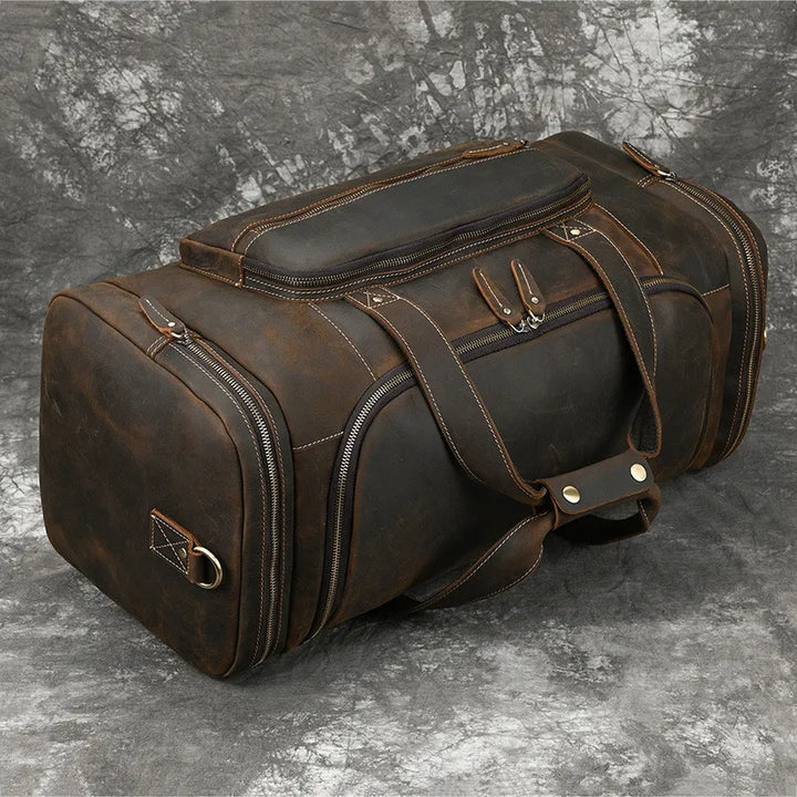 Leather Duffle Bag for Men – Crazy-Horse Large Front Pocket