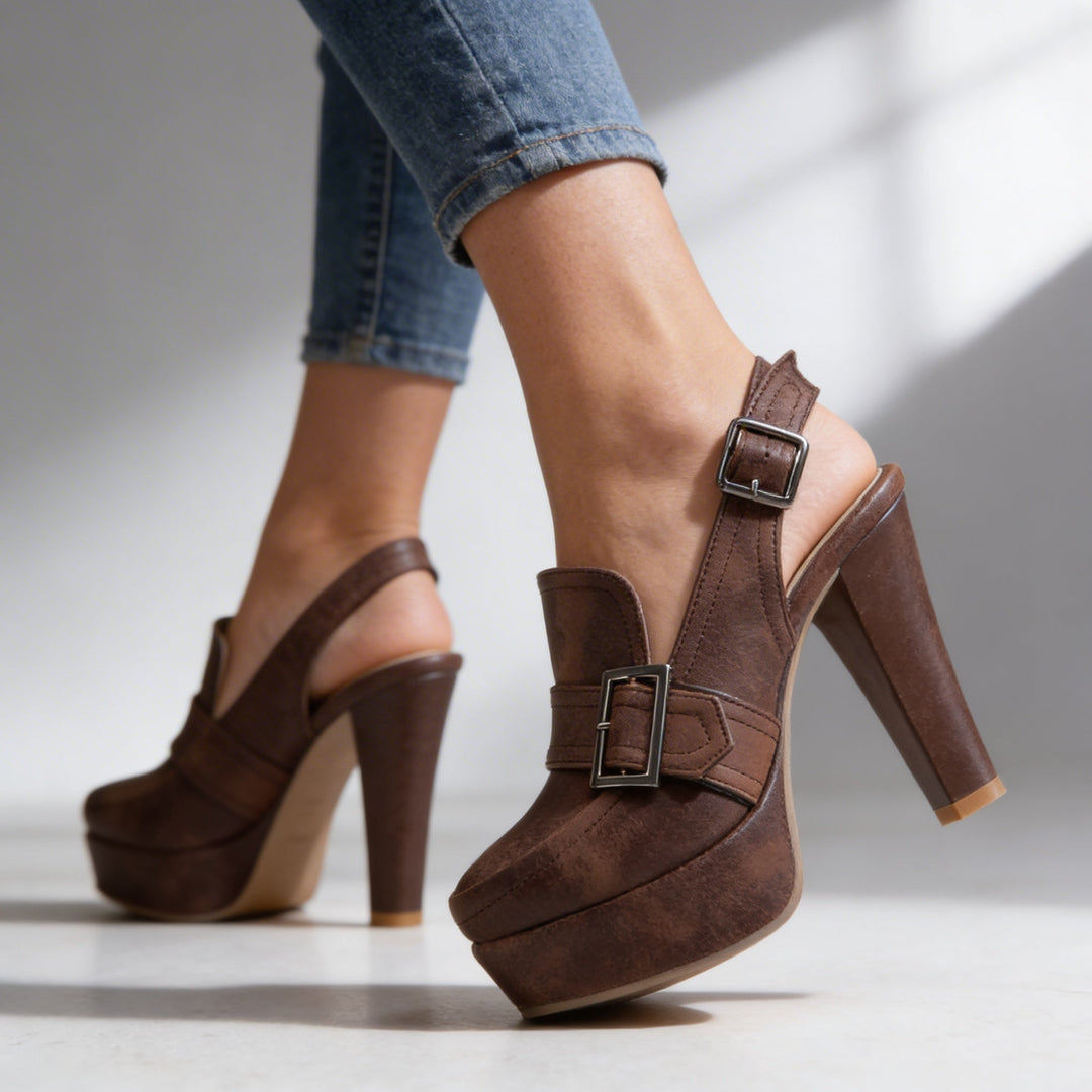 Platform Block Heel Slingback – Women's Buckle Strap