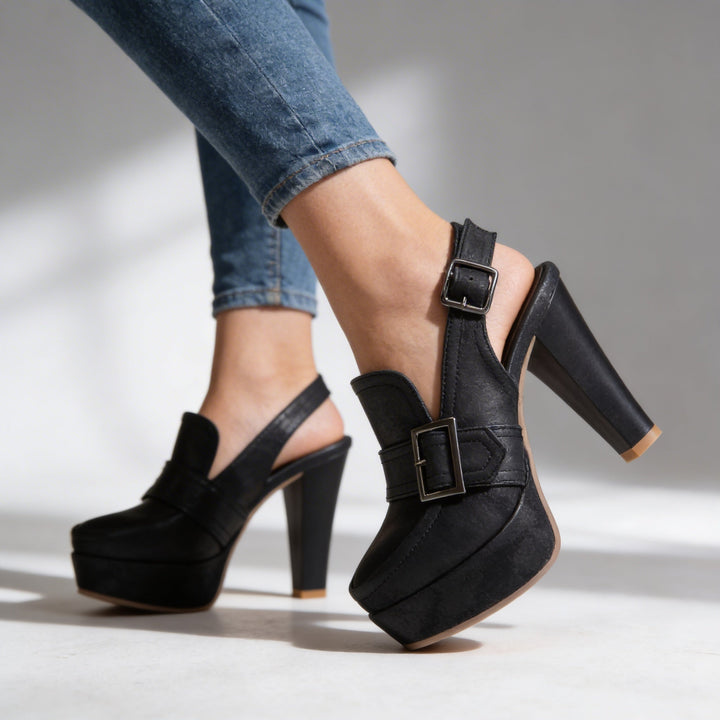 Platform Block Heel Slingback – Women's Buckle Strap