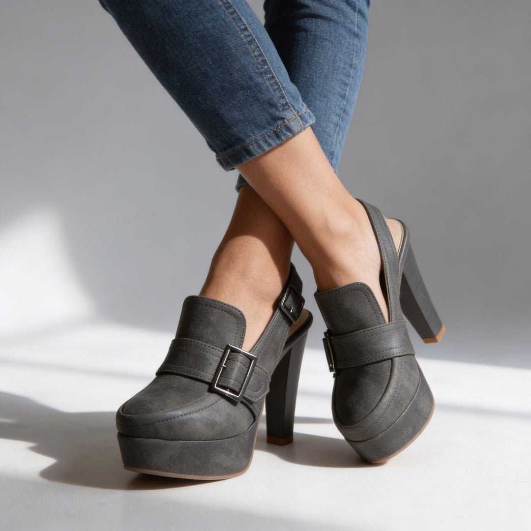 Platform Block Heel Slingback – Women's Buckle Strap
