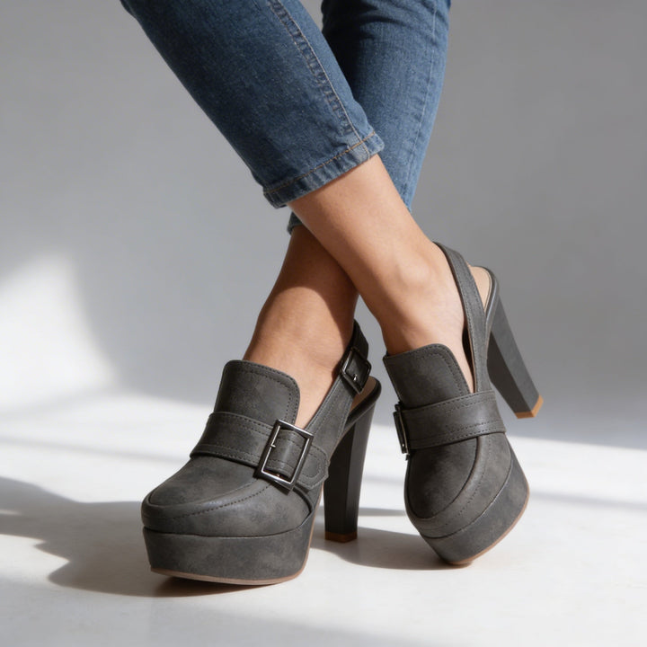 Platform Block Heel Slingback – Women's Buckle Strap