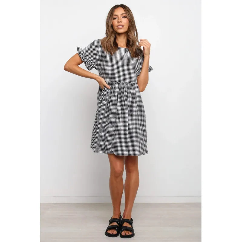 Gingham Mini Dress – Flutter Sleeve A-Line Relaxed Fit