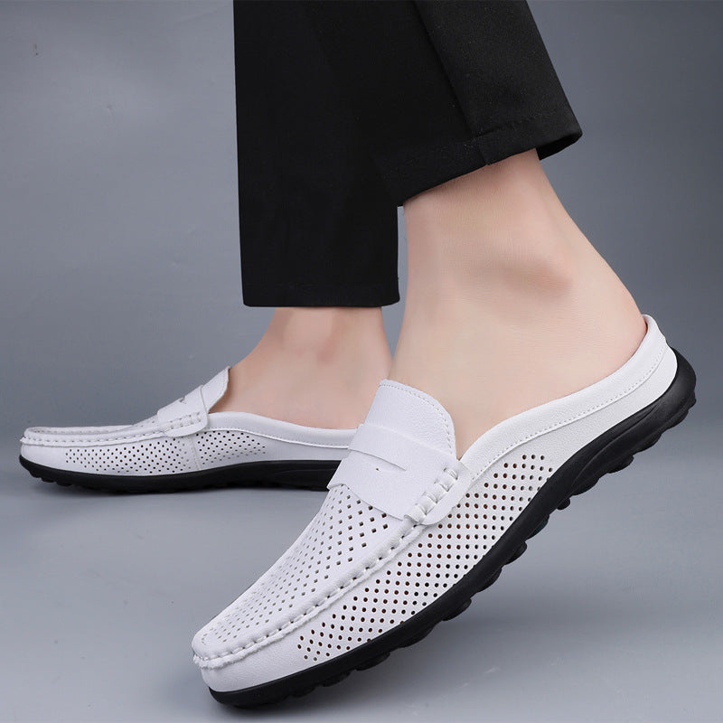 Perforated Vegan Leather Half Slipper Loafer – Open-Back Breathable