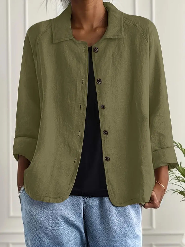Women's Cardigan Button-Front Shirt – Relaxed Fit, Classic Collar