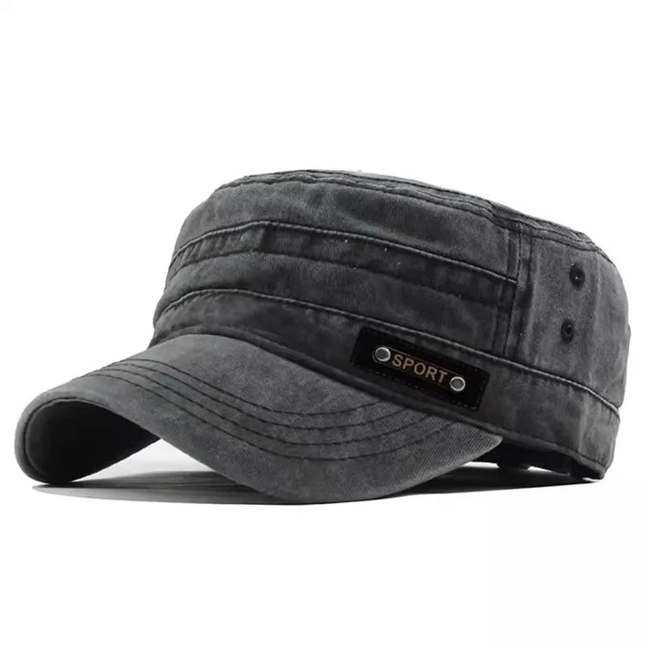 Military Cadet Cap – Flat Crown Sport Badge Hat Men