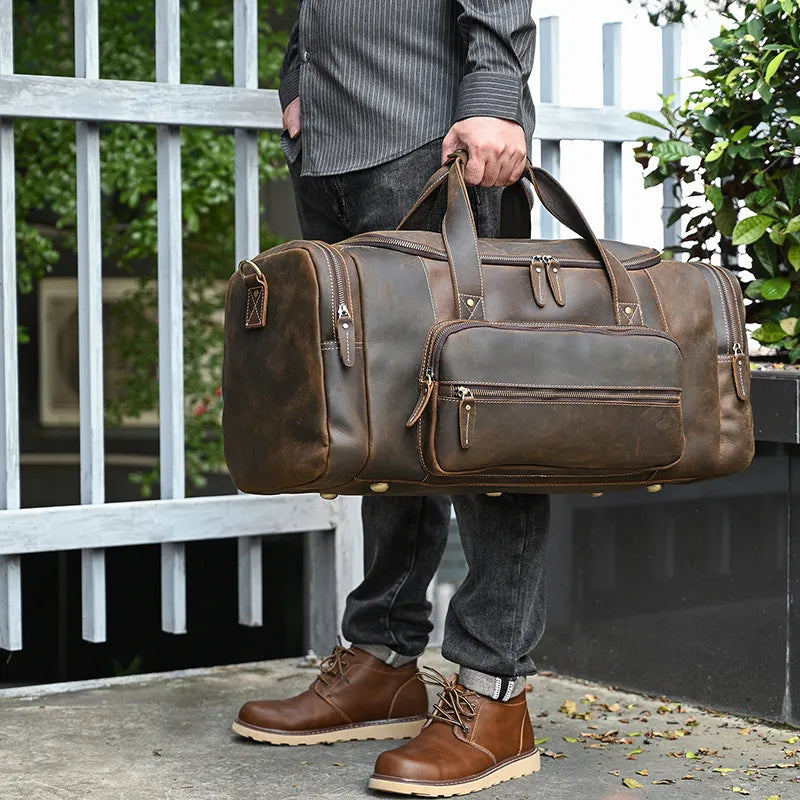 Leather Duffle Bag for Men – Crazy-Horse Large Front Pocket