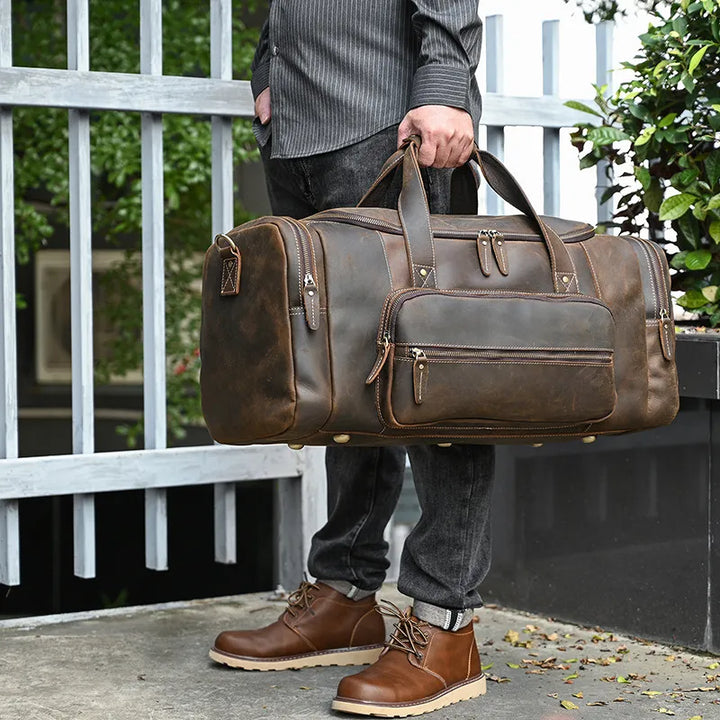Leather Duffle Bag for Men – Crazy-Horse Large Front Pocket