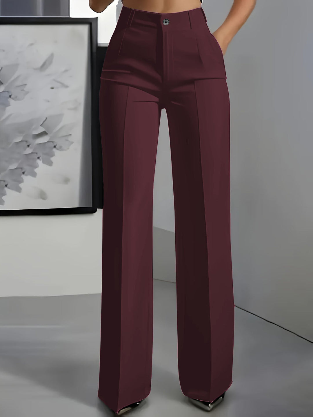 Wide Leg Tailored Trousers – Women's High-Rise Structured Fit