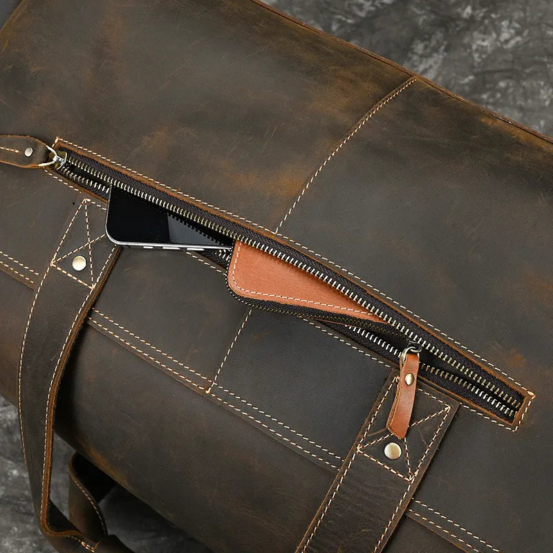 Leather Duffle Bag for Men – Crazy-Horse Large Front Pocket