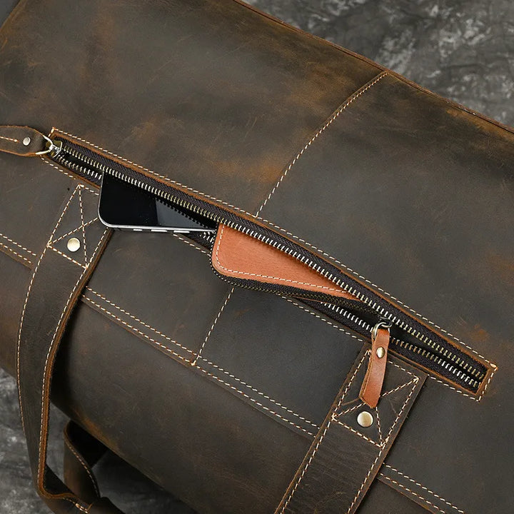 Leather Duffle Bag for Men – Crazy-Horse Large Front Pocket