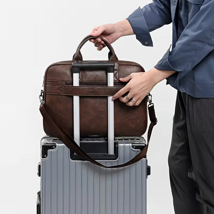 Men's Leather Laptop Bag – Cowhide, Adjustable Shoulder Strap