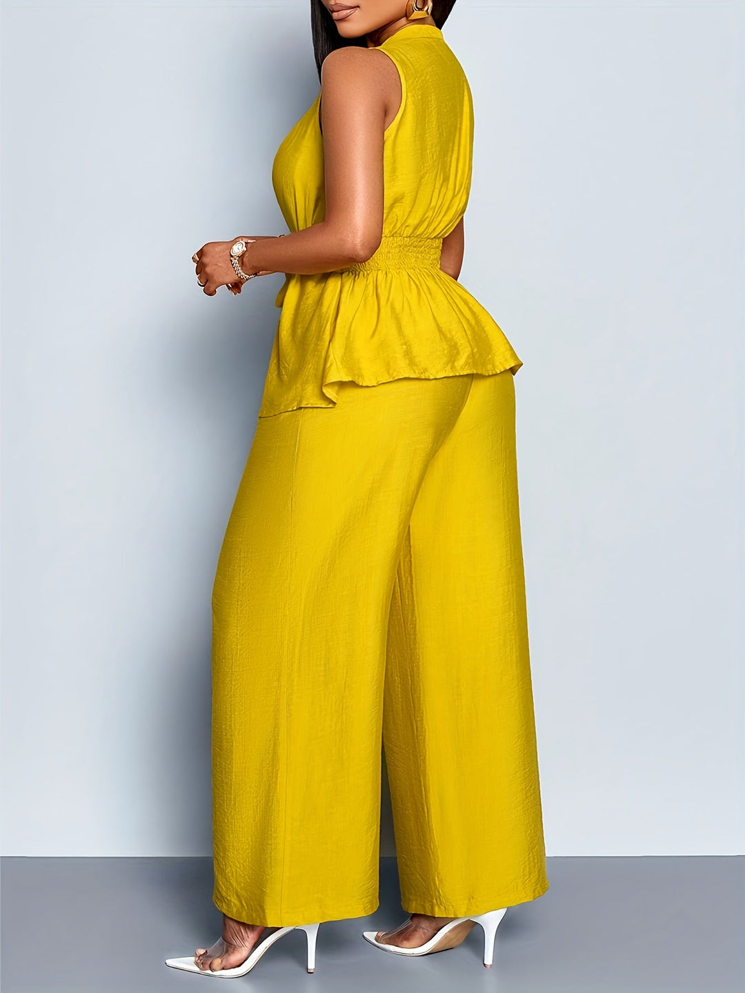 Women's V-Neck Wrap Top & Wide-Leg Trousers Two-Piece Set