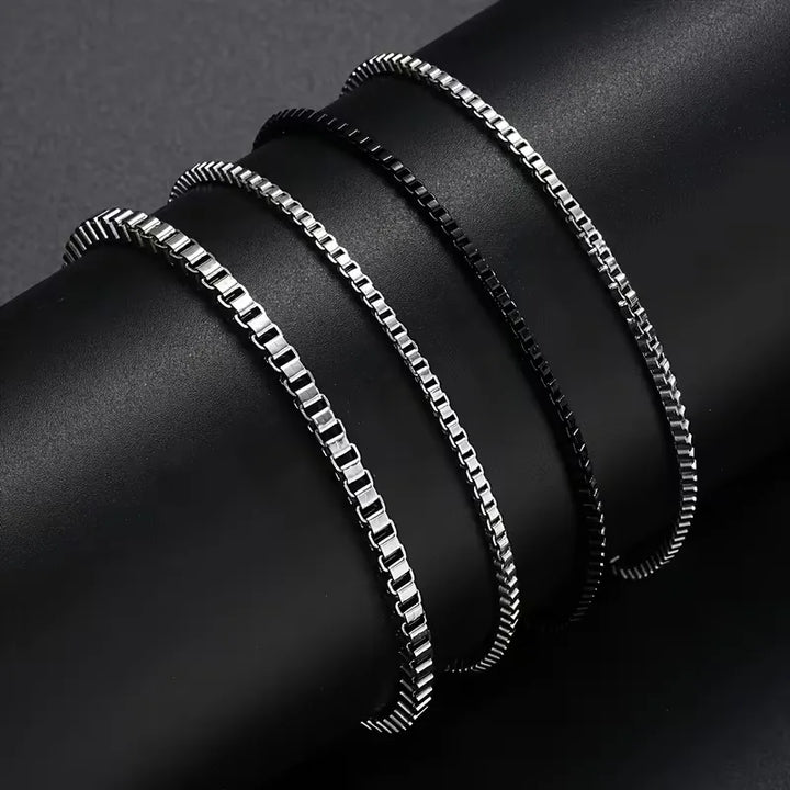 Stainless Steel Bracelet Set – Layered Box Chain Women
