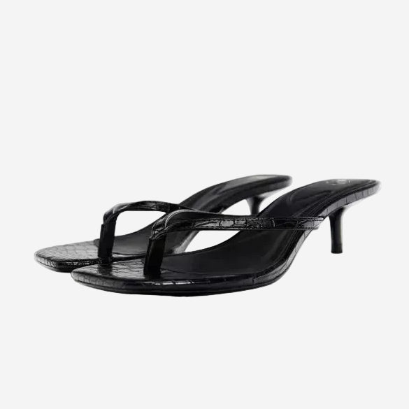 Kitten Heel Thong Sandals – Square Toe, Slim Straps, Slip-On
