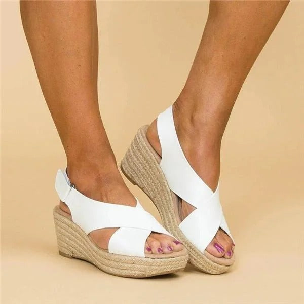 Women's Orthopedic Leather Espadrille Wedge – Adjustable Straps