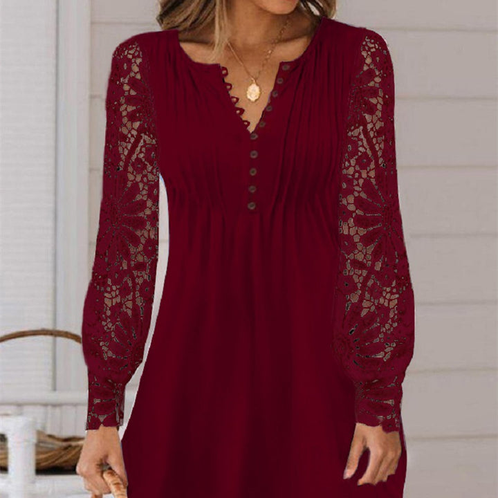 Lace Mini Dress – Women's V-Neck Long Sleeve Fitted Cut