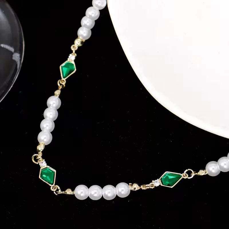 Pearl Necklace with Zirconia | Adjustable -Tone Chain