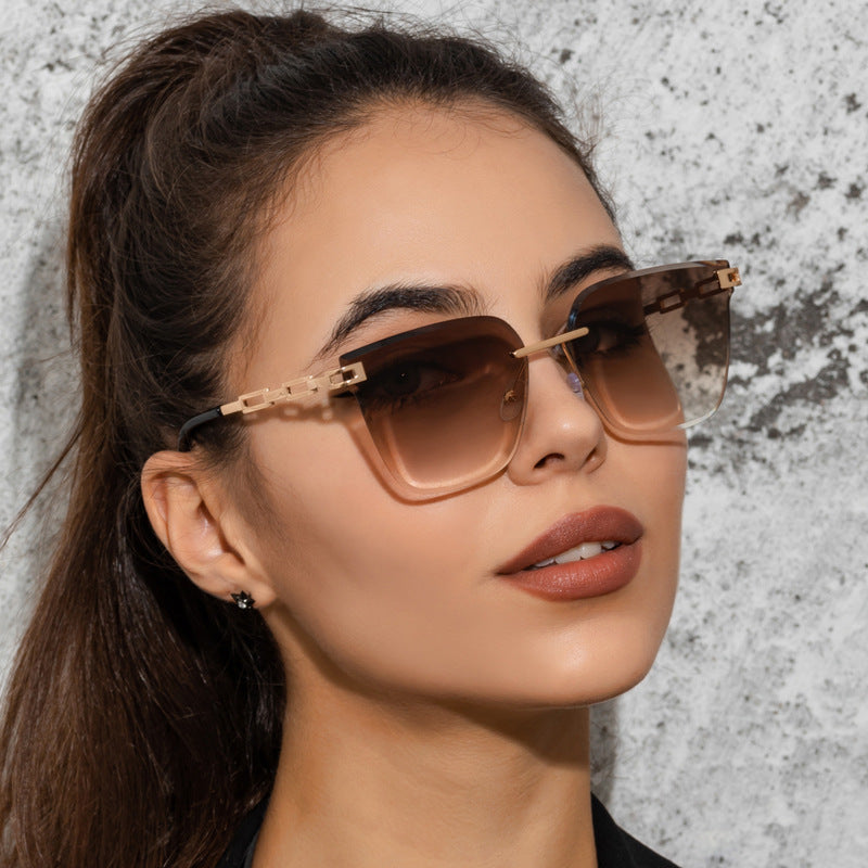 Rimless Frameless Metal Sunglasses – Hollow Gradient Lens Women