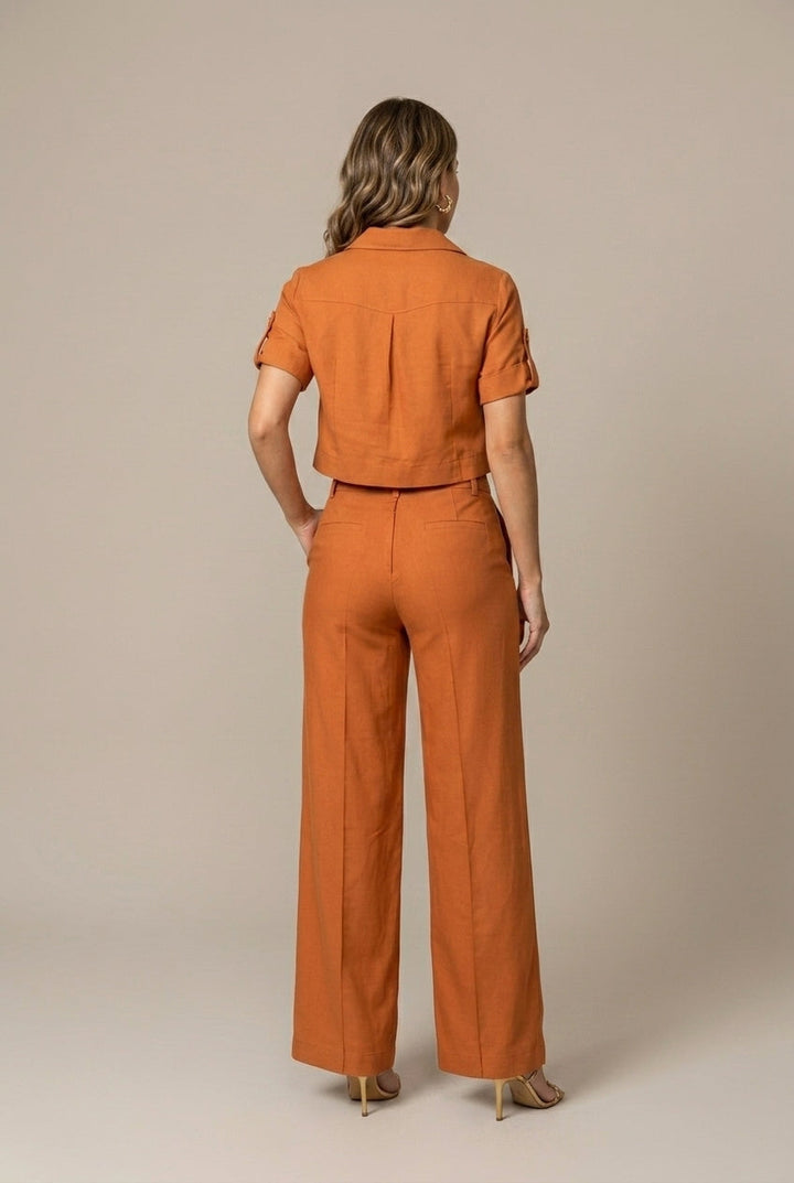 Women's Button-Up Shirt & Wide Leg Trousers Two Piece Set