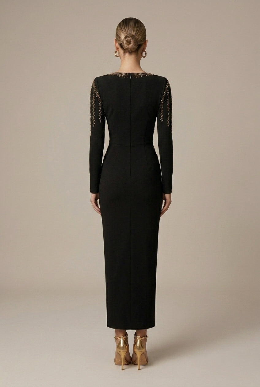 Women's Square Neck Maxi Dress – Long Sleeve Evening Gown