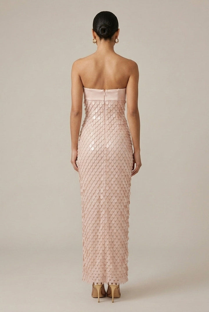 Women's Strapless Sequin Maxi Dress – Sweetheart Neckline