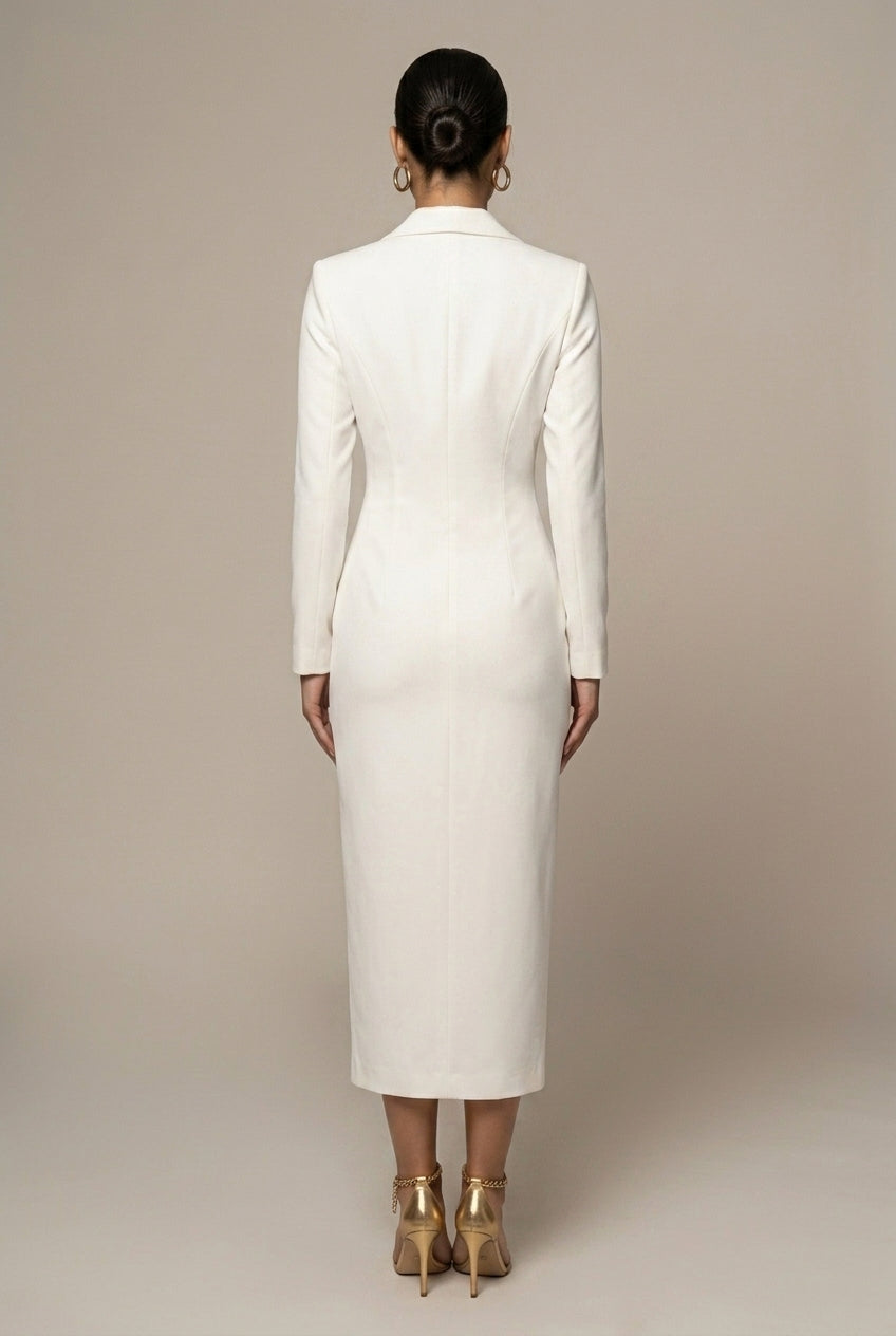 Women's Blazer Midi Dress – Notch Lapel Single-Breasted Fit