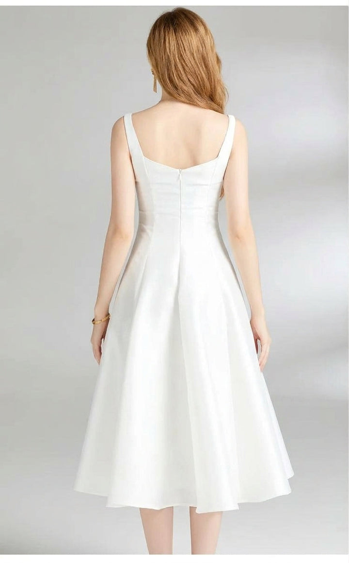 Women's Tailored Sleeveless Square Neck A-Line Midi Dress