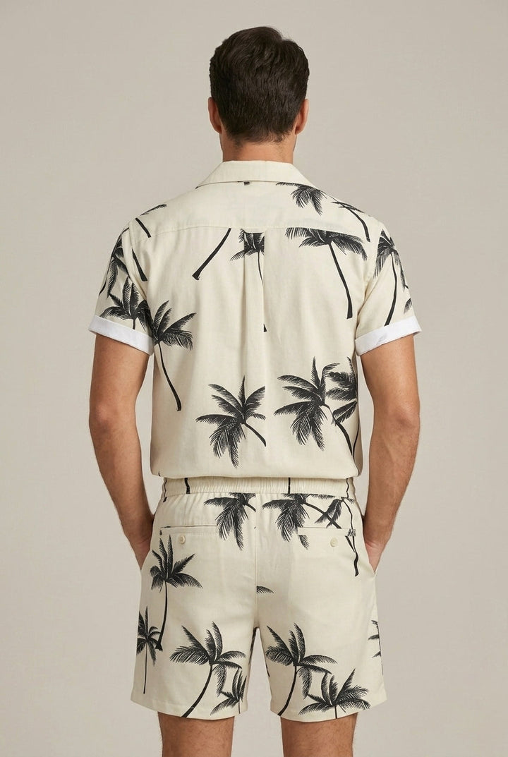 Men's Two Piece Set – Palm Print Shirt & Drawstring Shorts