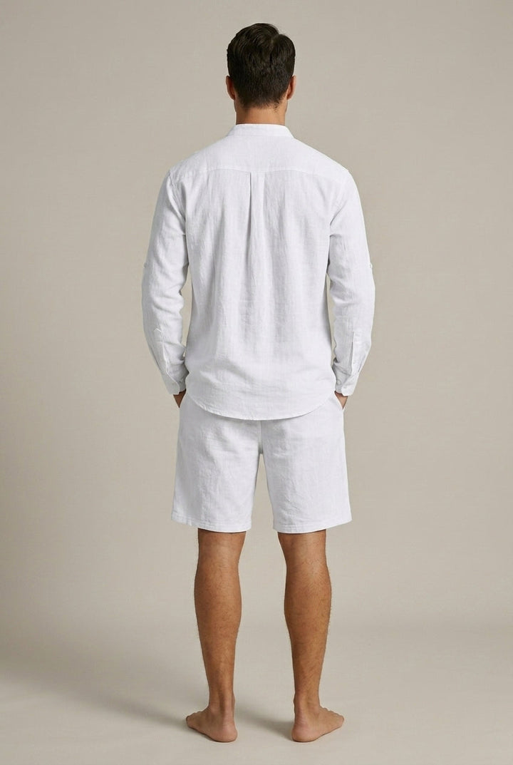 Men's Linen Shirt and Shorts Set – Band Collar Relaxed Fit