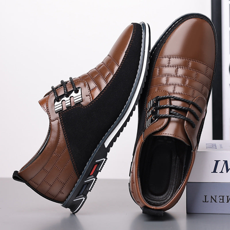 Men's Leather Dress Shoes – Panel Lace-Up Smart Casual