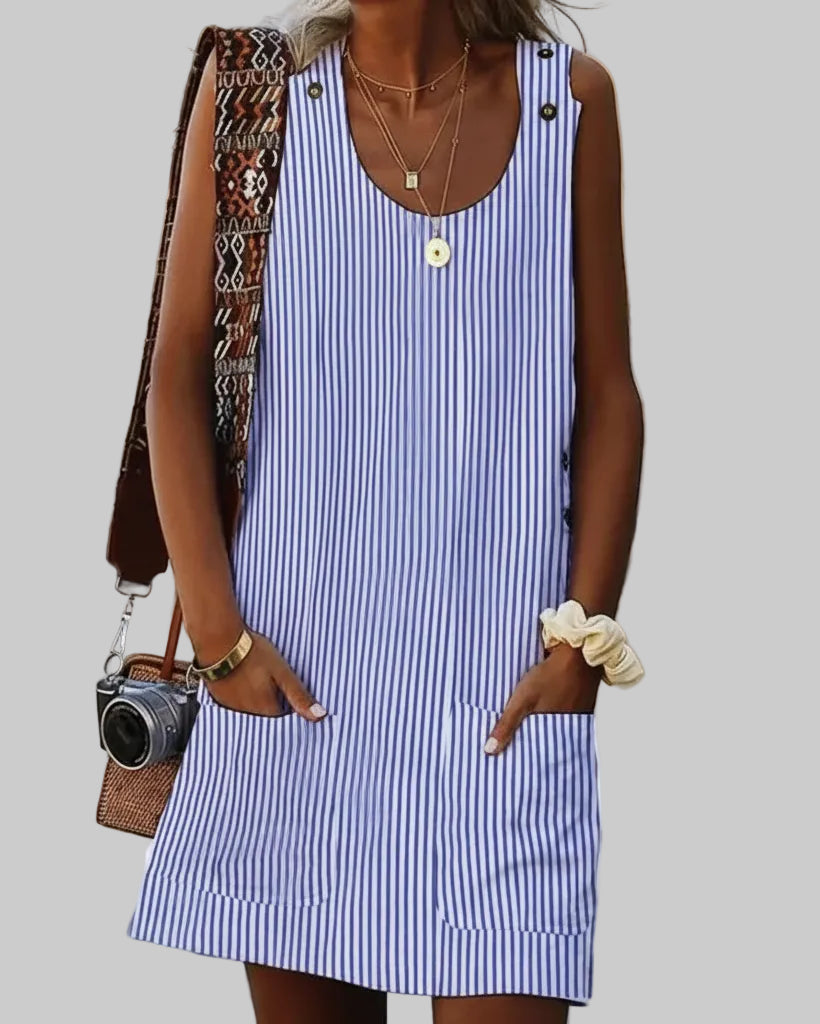 Striped Shift Dress – Sleeveless Mini with Side Pockets