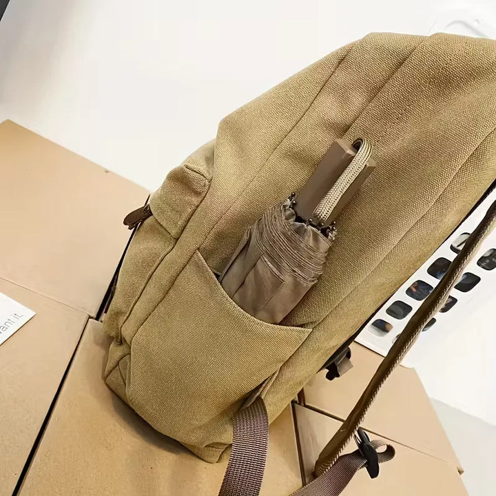 Men's Canvas Backpack with Front Pocket – Vegan Leather Patch