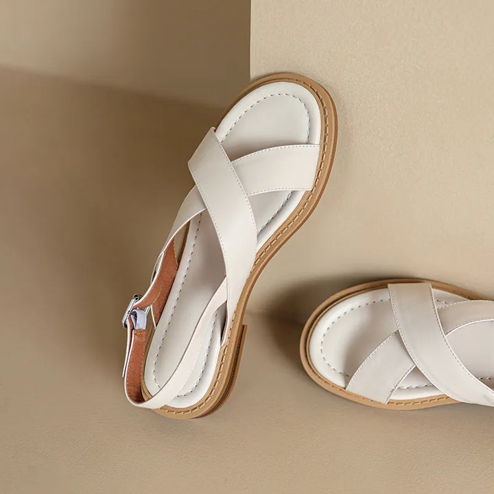 Women's Flat Slingback Sandals – Crossover Buckle Strap