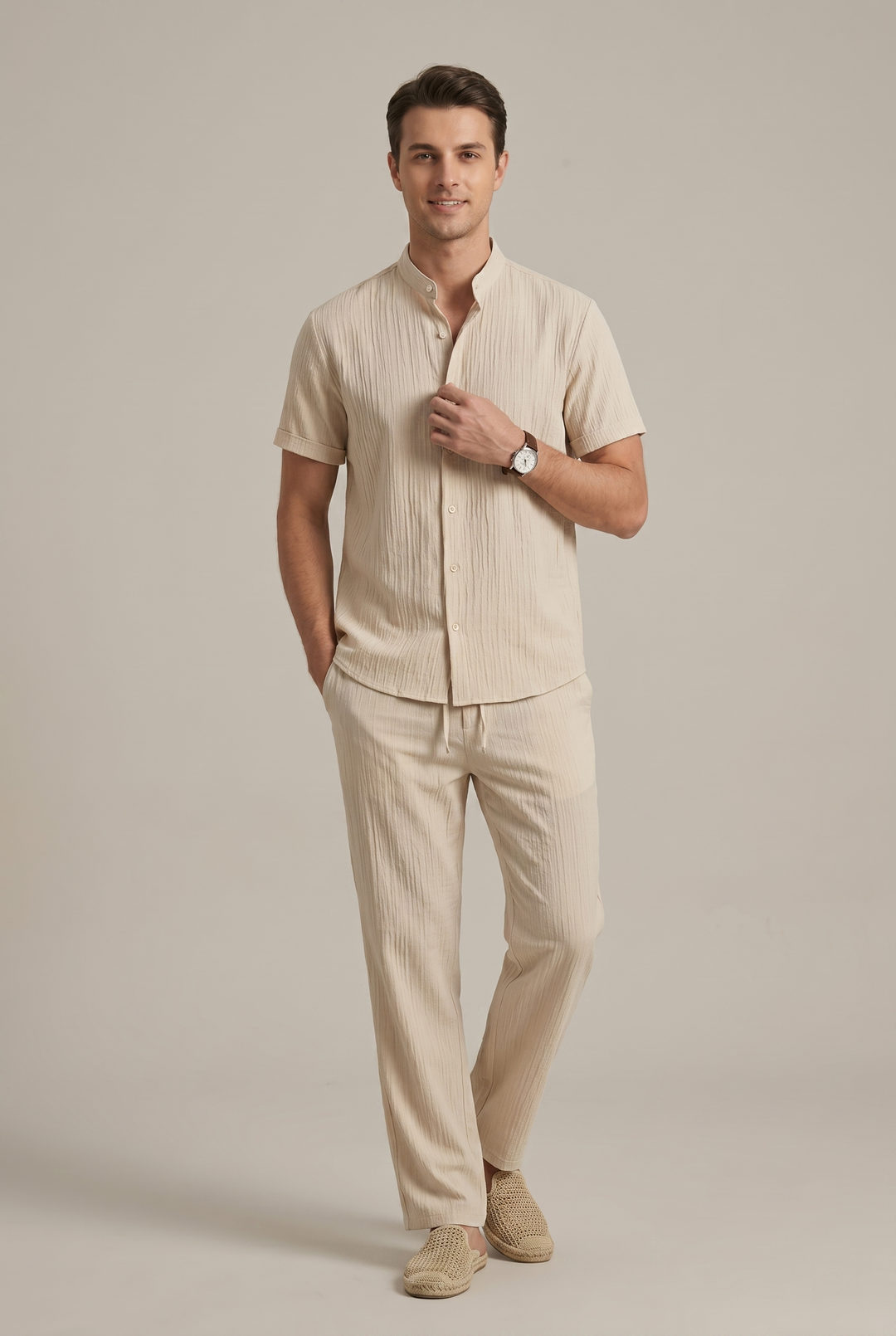 Men's Linen Two-Piece Set – Shirt & Drawstring Trousers