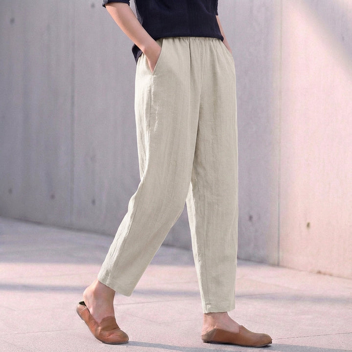 Women's Linen Blend Tapered Ankle Trousers – Relaxed Fit