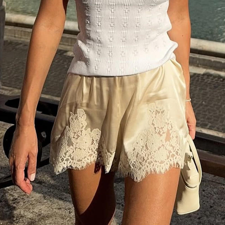 Satin Shorts for Women – Lace-Trim Luxe Lounge Style