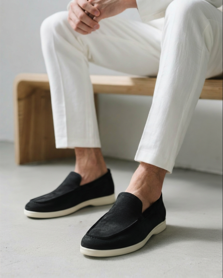 Men's Suede Loafers – Slip-On with Detailed Stitching