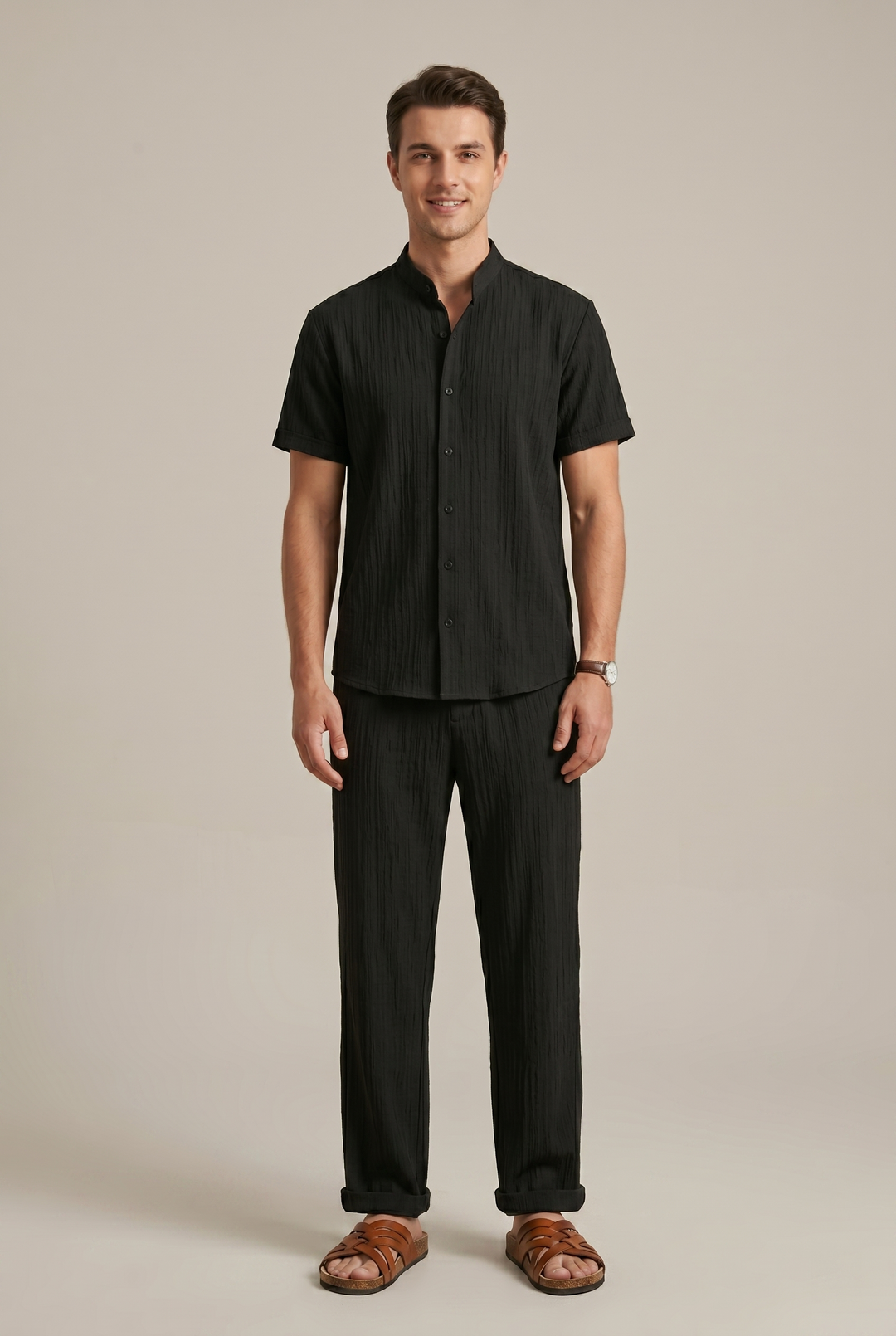 Men's Linen Two-Piece Set – Shirt & Drawstring Trousers