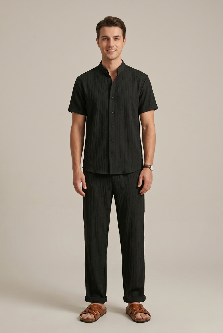 Men's Linen Two-Piece Set – Shirt & Drawstring Trousers