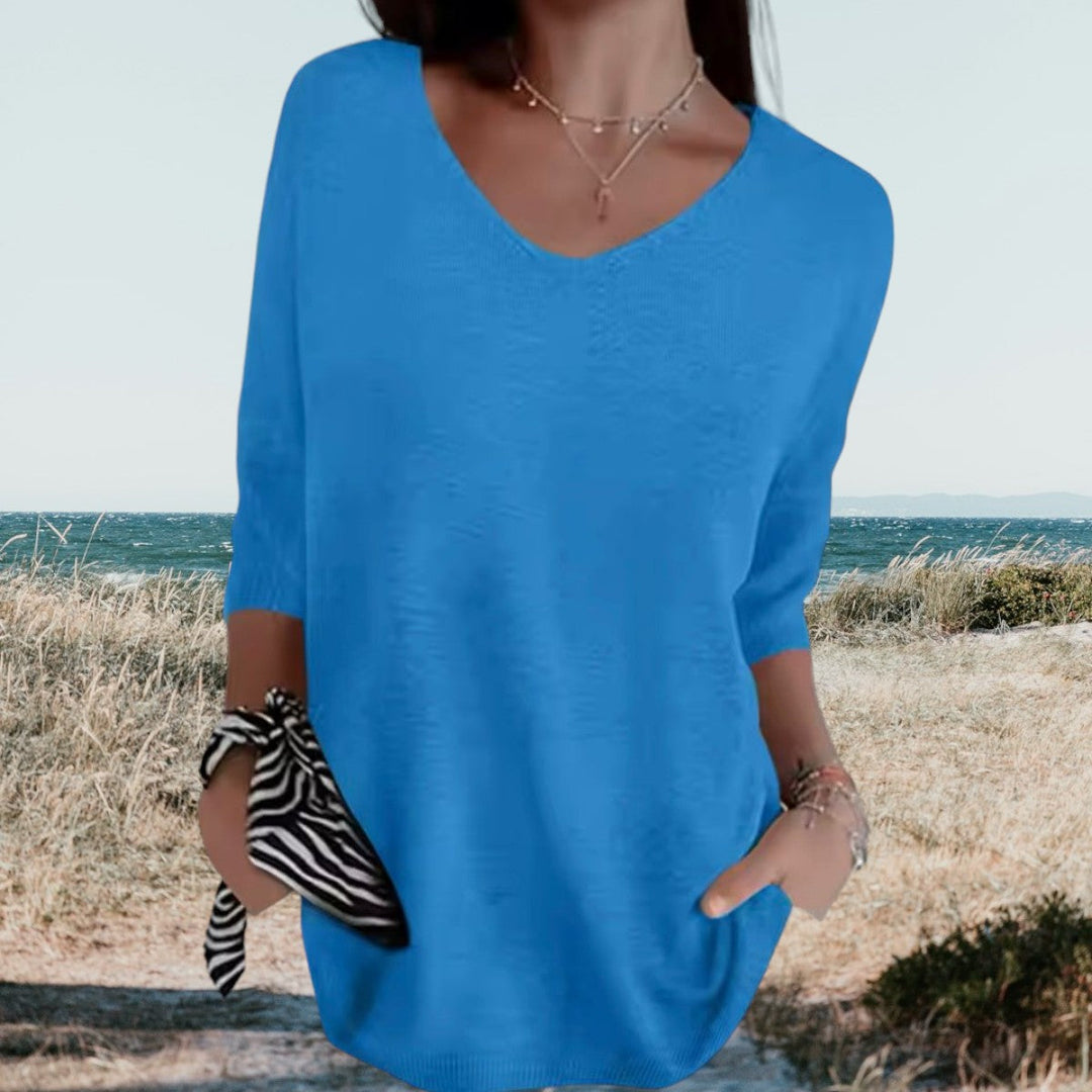 Women's Knit Sweater Slim-Fit Long Sleeve V-Neck – Ribbed Pullover
