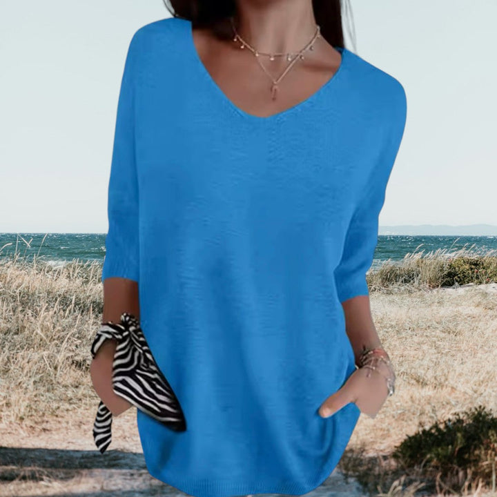 Women's Knit Sweater Slim-Fit Long Sleeve V-Neck – Ribbed Pullover