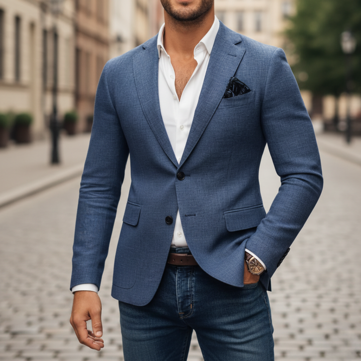 Men's Slim-Fit Structured Woven Blazer – Single Button Front Pockets