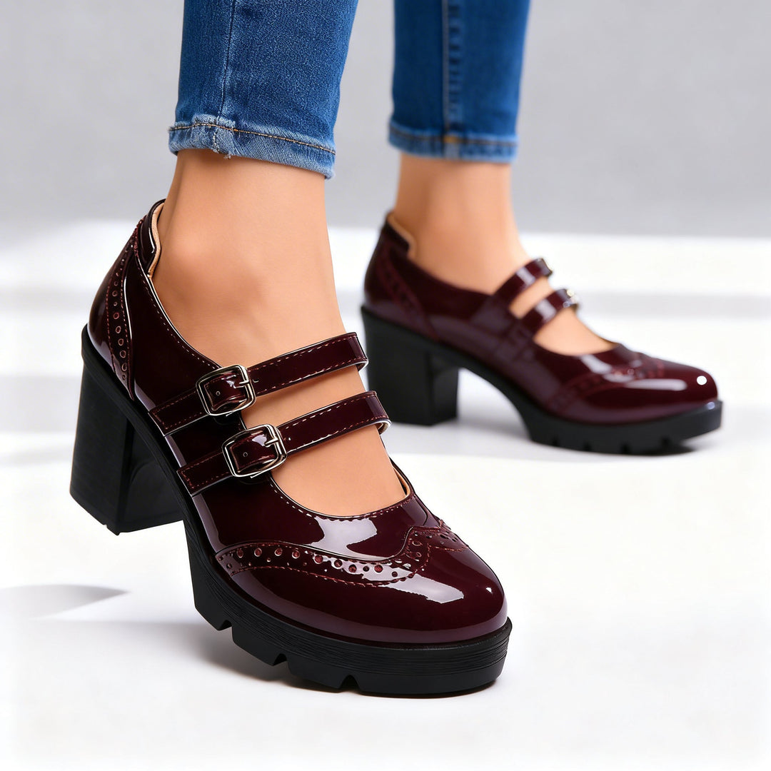 Women's Platform Mary Jane Heels – Double Strap Block Heel